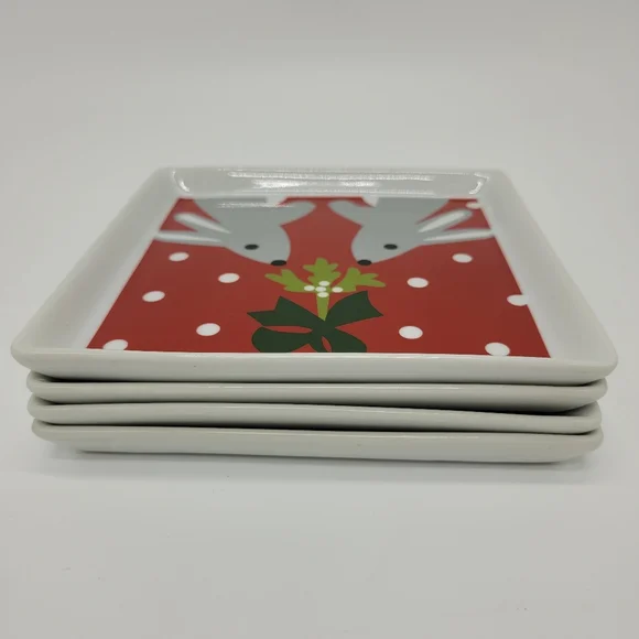Crate & Barrel Appetizer Dessert Plates Holiday Set Of 4 Joan Anderson Square - Picture 12 of 13